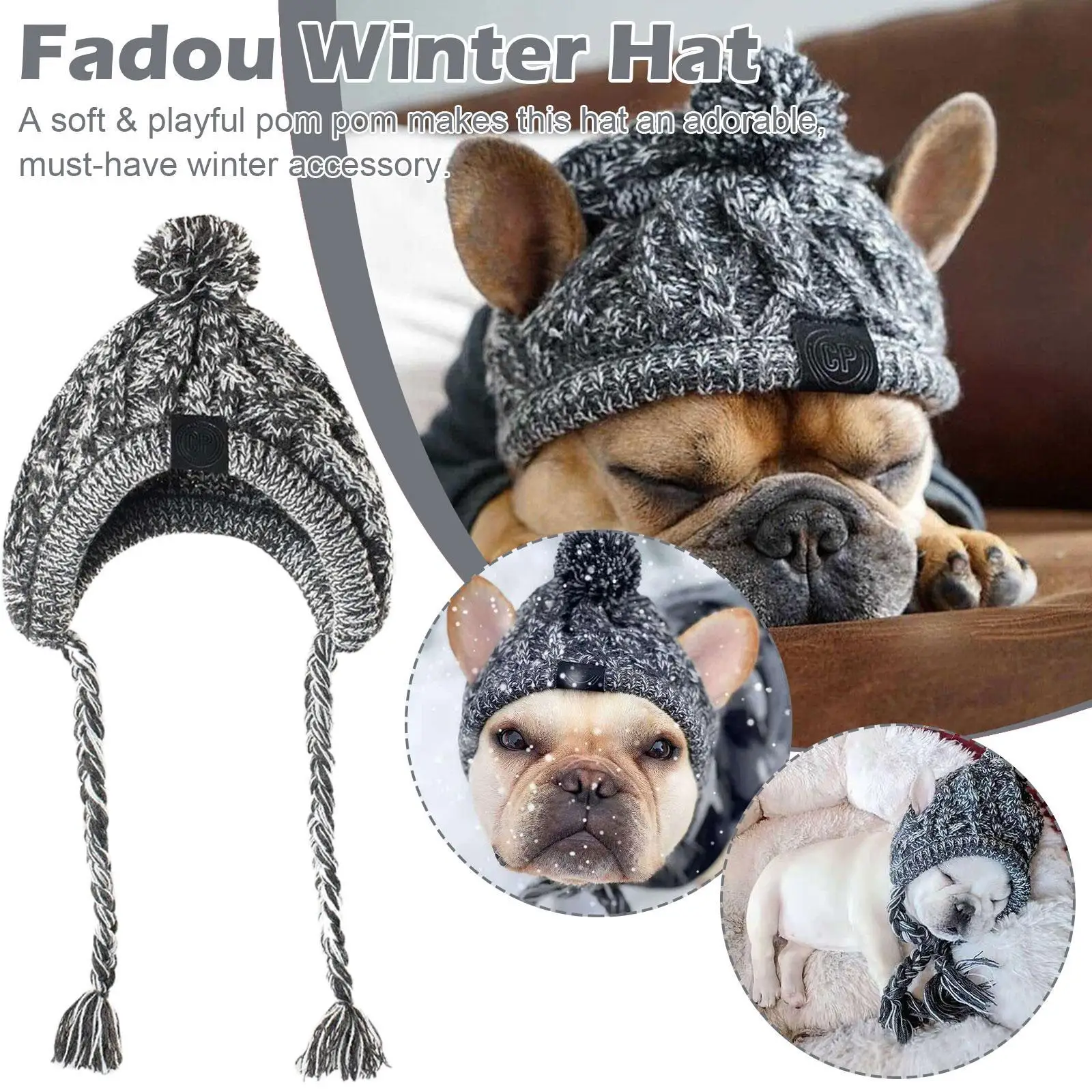 Winter Warm Dog Hats Windproof Woolen Knitting French Bulldog Hat  Woven Hat For Bago Plush Ball Puppy Accessories Pet Hat ﻿