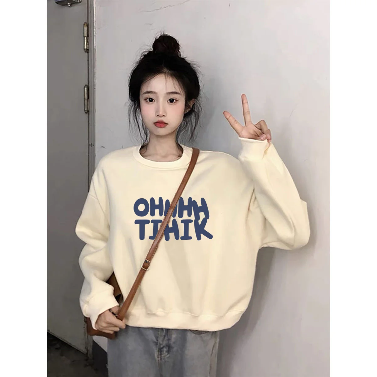 

Толстовки, женская модная одежда, базовая забавная мульти-стильная милая одежда с круглым вырезом, графический кавайный слой, корейская универсальная японская одежда