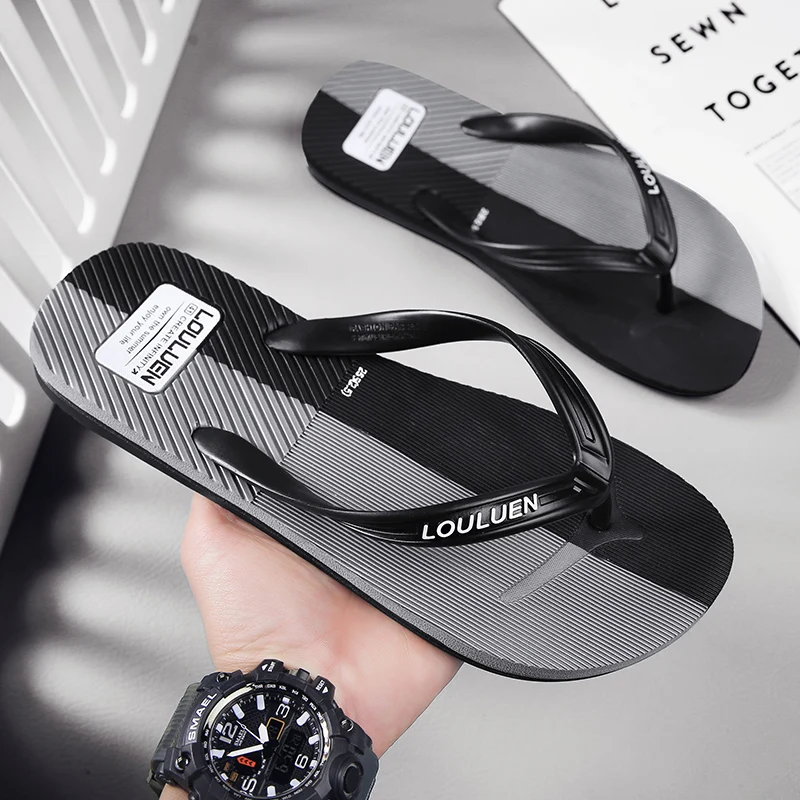 Men's Summer Water-Resistant Beach Shoes Casual Color-Blocked Slippers Flip-Flops