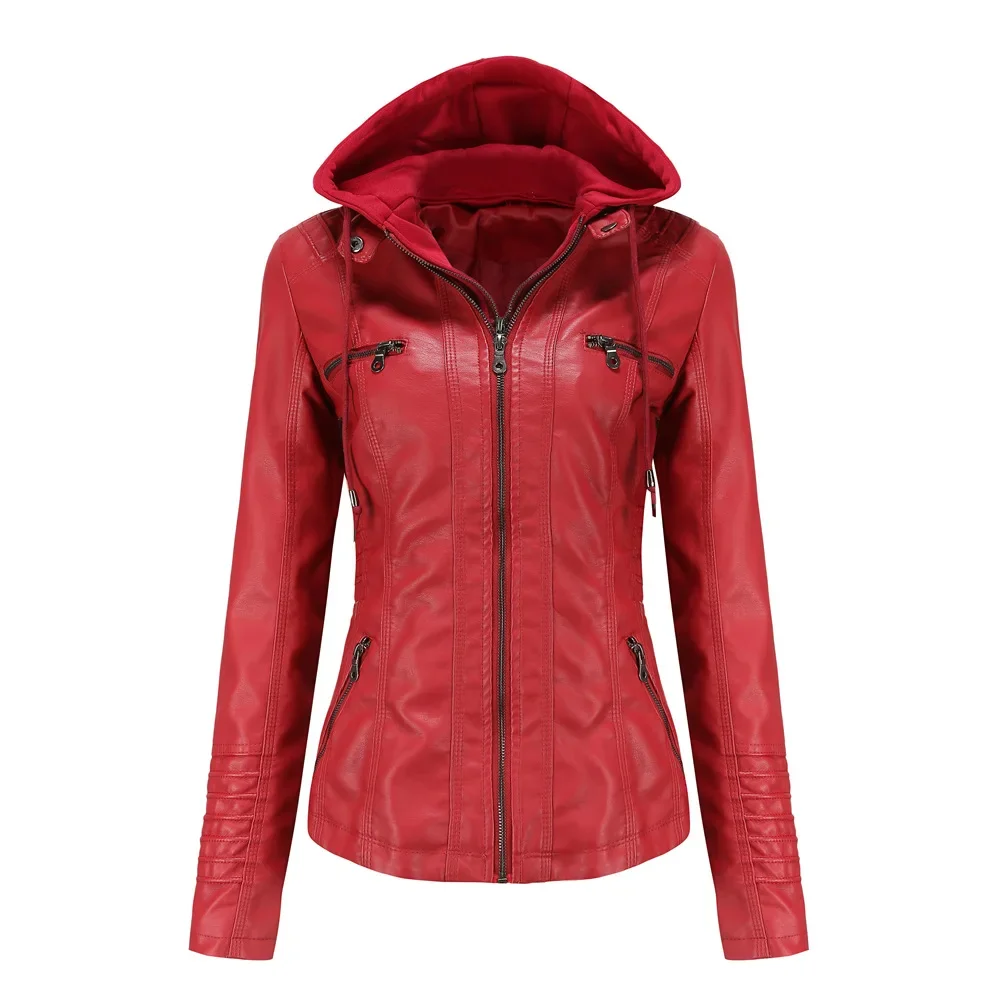 Cappotto da moto con cerniera a maniche lunghe Capispalla nero XS-7XL Giacca in pelle da donna autunno inverno Giacche in pelle PU rimovibili con cappuccio