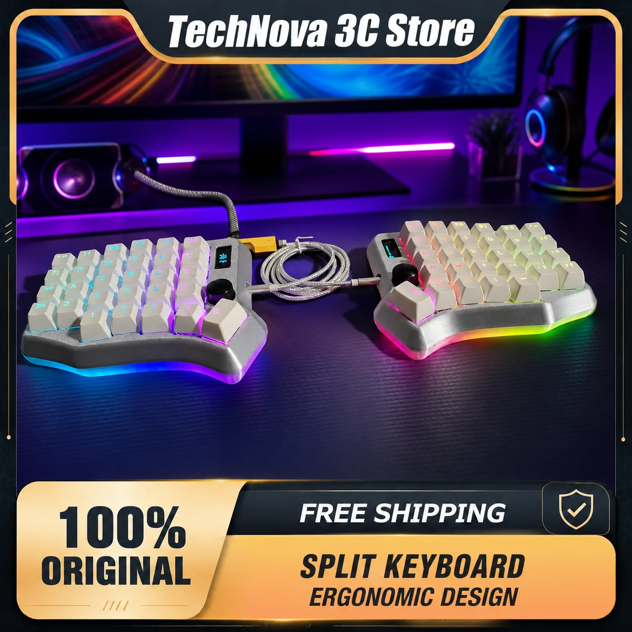 Silakka54 Split Mechanical Keyboard Ergonomic Wired Keyboard Adjustable Angle Stand QMK VIAL Custom Programmable Keyboard