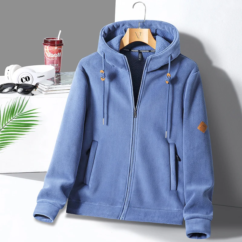 Drawstring Hoodies Autumn WinterSolid Color Zipper Pockets Long Sleeve Cardigan Coats Jackets Men\'s Clothing Hooded Korean Tops
