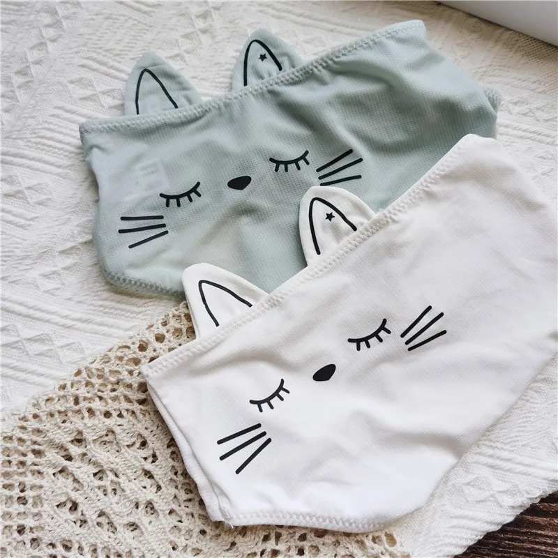 Cute Cartoon Printed Ears Cat Ice Silk Breathable Fresh Sexy Women Underwear Student Lori Sexy Lingerie Cotton Lingerie Panties