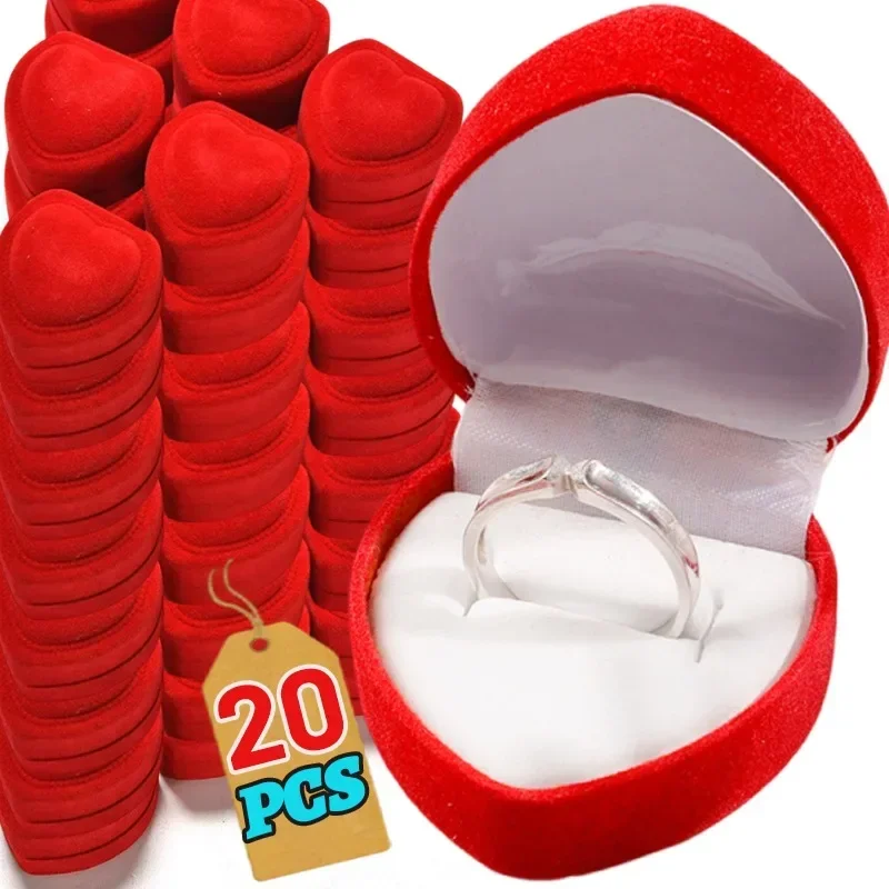 Flocking Red Heart Ring Boxes Cute Valentine's Day Wedding Ring Boxes Party Earrings Display Cases Fashion Jewelry Accessories