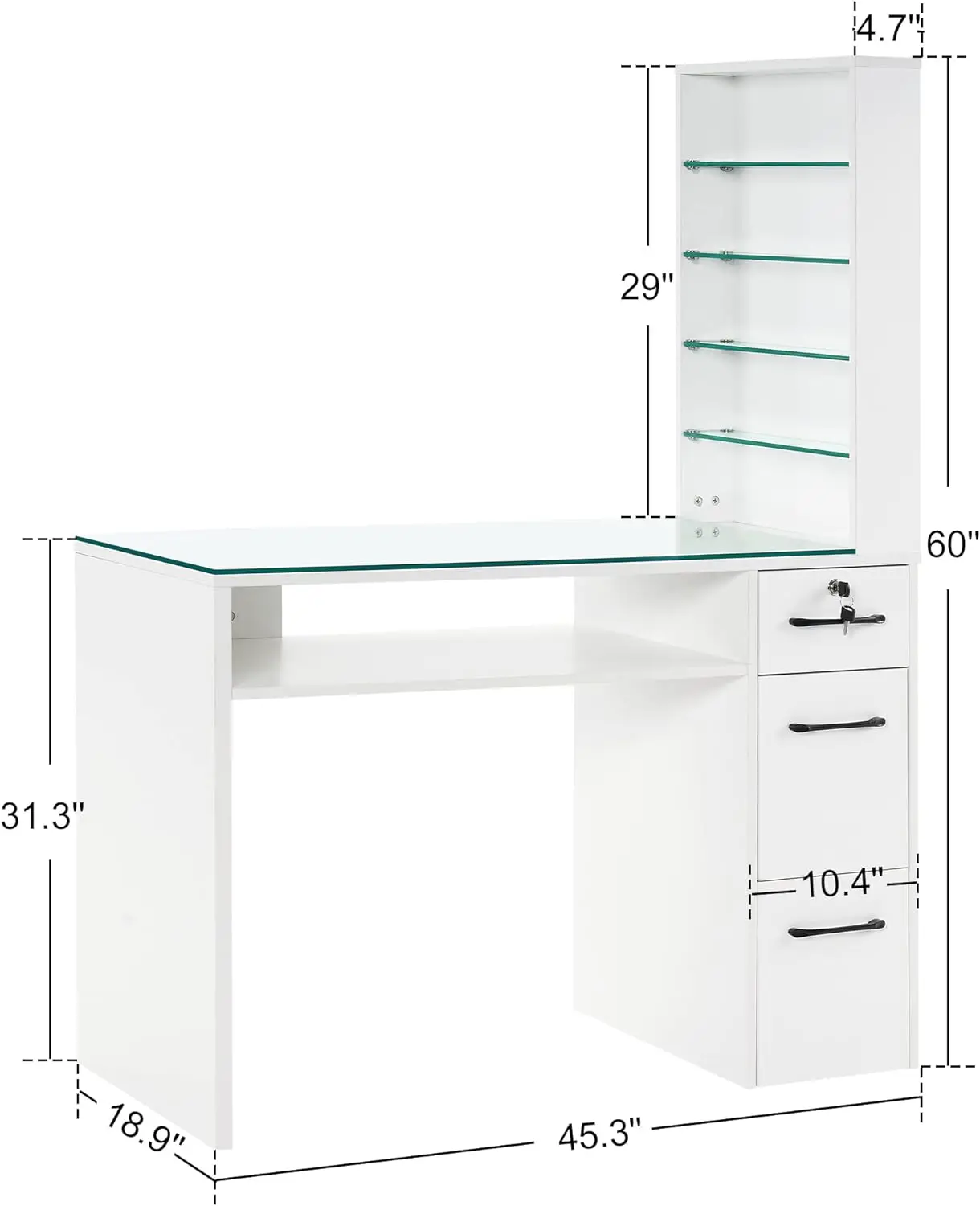 BarberPub Manicure Table with Drawers, Storage Shelves Spa Beauty Salon Station Nail Desk 2673, 45*60*19 inch (White)