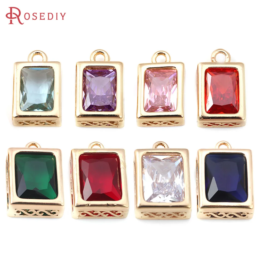 

12.5x8MM 14.5x10MM 18K Gold Color Zircon Rectangle Charms Pendants High Quality Jewelry Making Necklace Earrings Diy Accessories