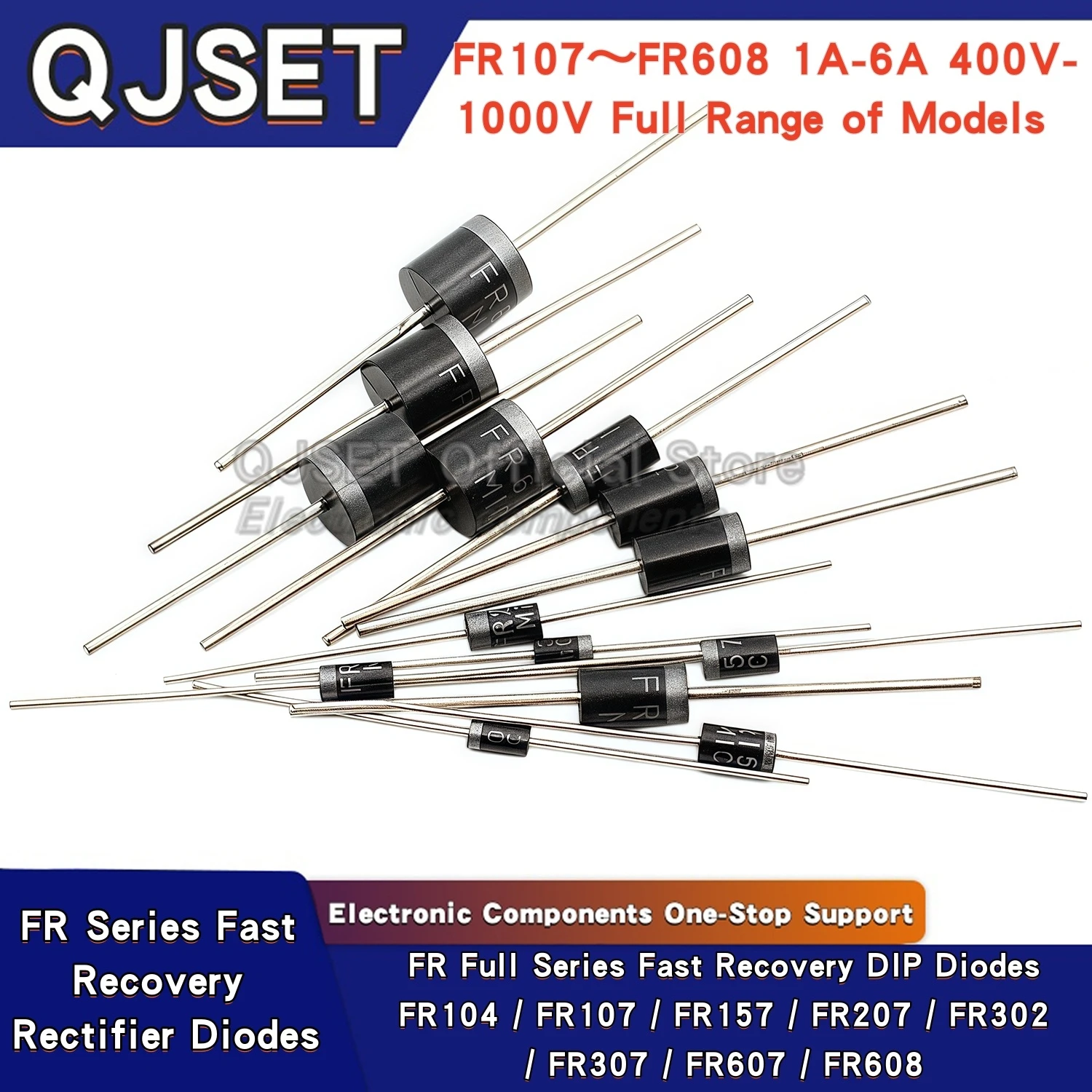 20pcs Diodes FR104 FR107 FR157 FR207 FR302 FR307 FR607 FR608 1A 1.5A 2A 3A 6A 100V 400V 1000V DIP Fast Recovery Rectifier Diodes