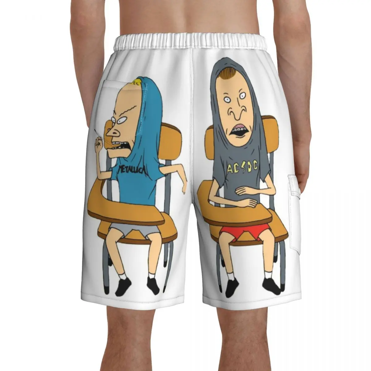 Beavis And Butthead At Desk Board Shorts Cartoon Beach Short Pants Drawstring Funny Customs Swimming Trunks Plus Size