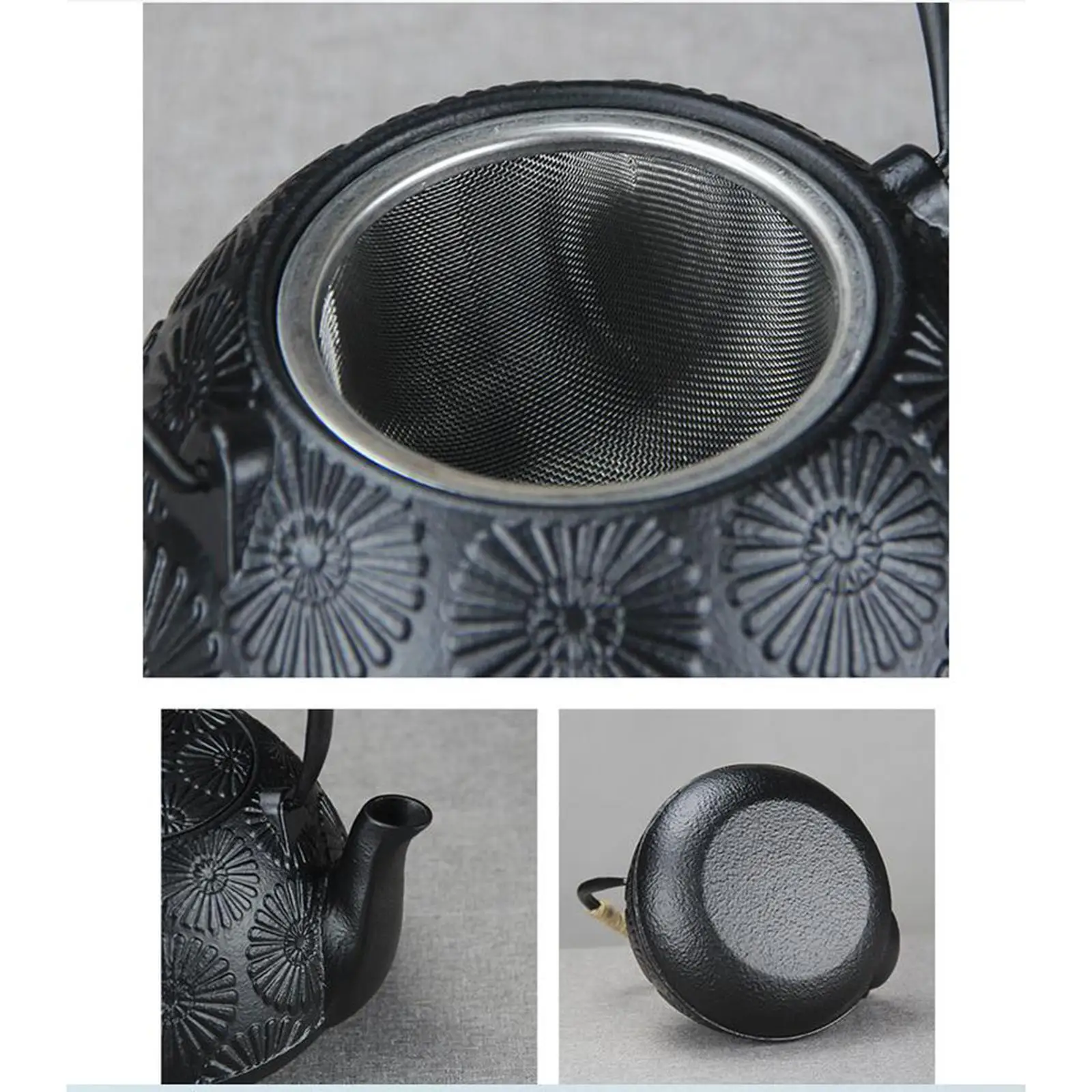 Cast Iron Teapot 1200ml Japanese Style Kettle with Loose Leaf Tea Infuser Stovetop Safe Enamel Interior for Tea Lovers Gift