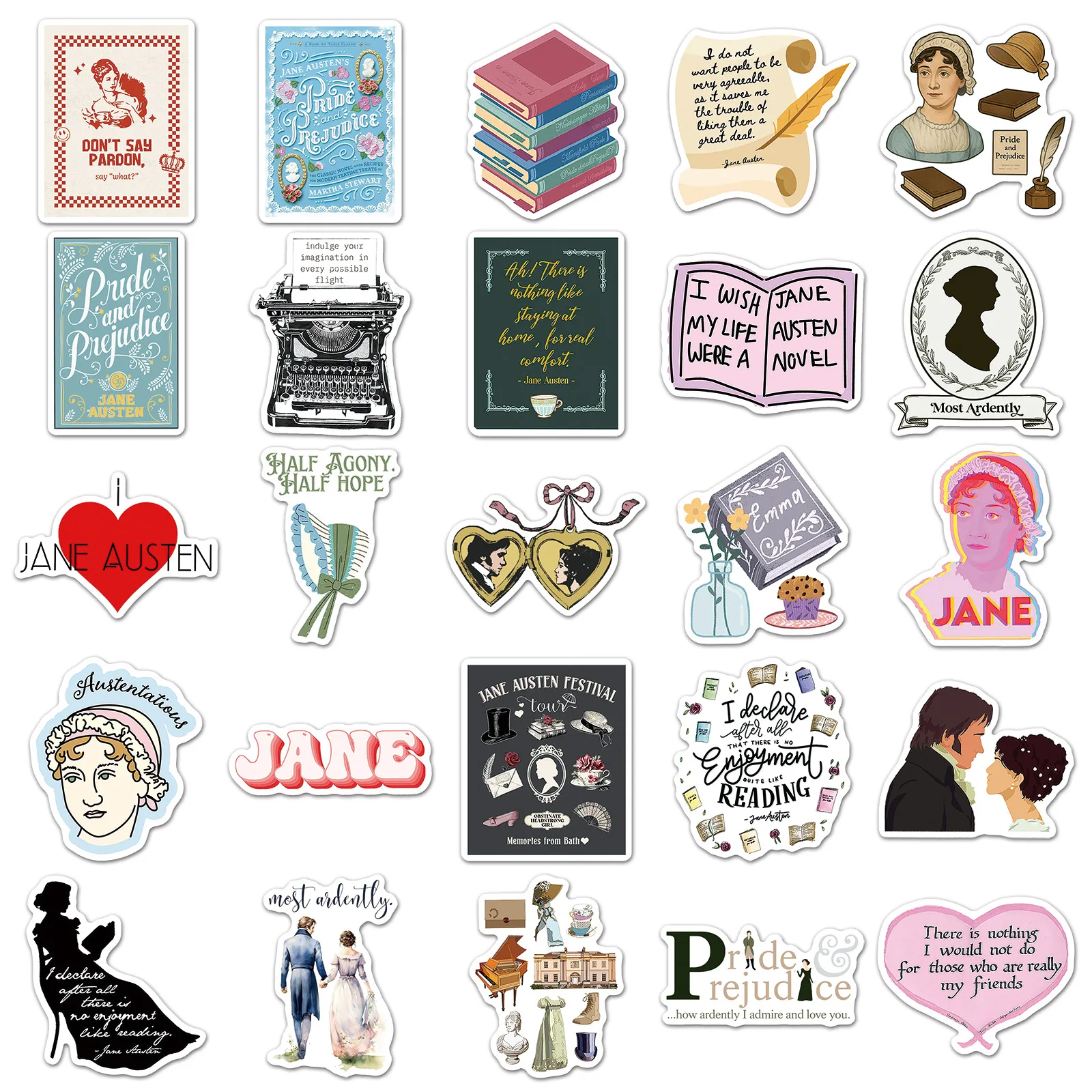 

10/30/50PCS British Novelist Cartoon Stickers Jane Austen Graffiti Sticker Funny Decoration Toys Laptop Phone Guitar Car Bike