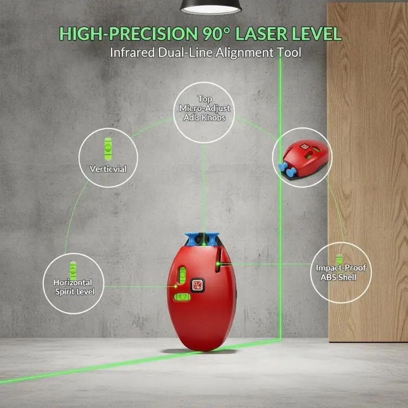 Mouse Shape Laser Level 90 Degree Right Angle Laser Line Level Strong Magnetic Base For Wall Hanging Construction Layout