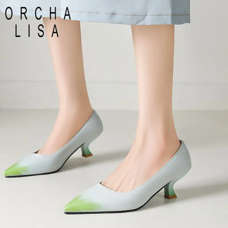 ORCHA LISA Fashion Female Pumps 31 32 Pointed Toe Small Heel 6.5cm Slip On Mixed Color Plus Size 44 45 Office Lady Spring Shoes