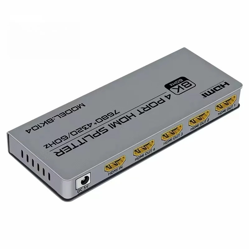 FJ-8K104  8K Four Port HDMI Splitter 1 in 4 Out 7680*4320@60Hz HDMI2.1 4 Screens Together Sharing Audio Video Accessories