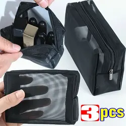 Bolsas de cosméticos transparentes de malla, pequeñas y grandes bolsas de maquillaje negras transparentes, organizador de artículos de tocador de viaje portátil, bolsa de almacenamiento de lápiz labial