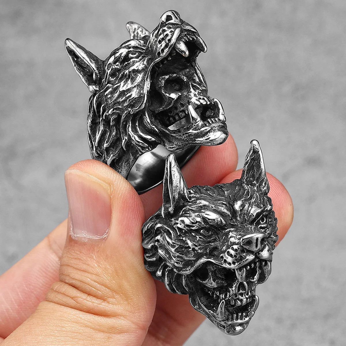 Stainless Steel Men Rings Viking Wolf Animal Skull Punk For Women Biker Fashion Jewelry Halloween Creativity Gift Wholesale