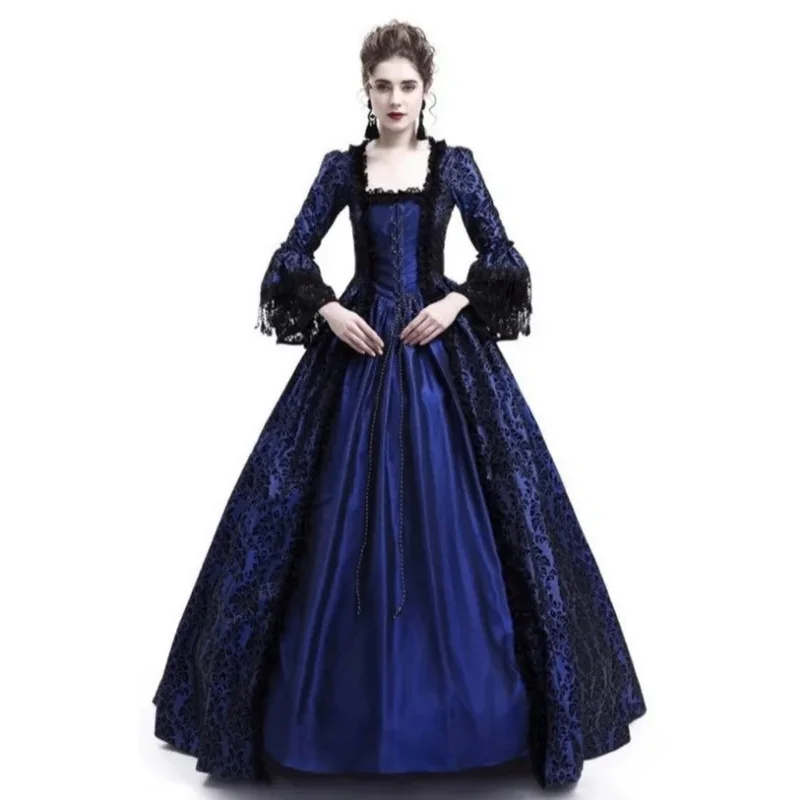 S-5XL فستان محكمة فاخر كبير الدانتيل تقسم مضيئة فستان ريترو القرون الوسطى عصر النهضة