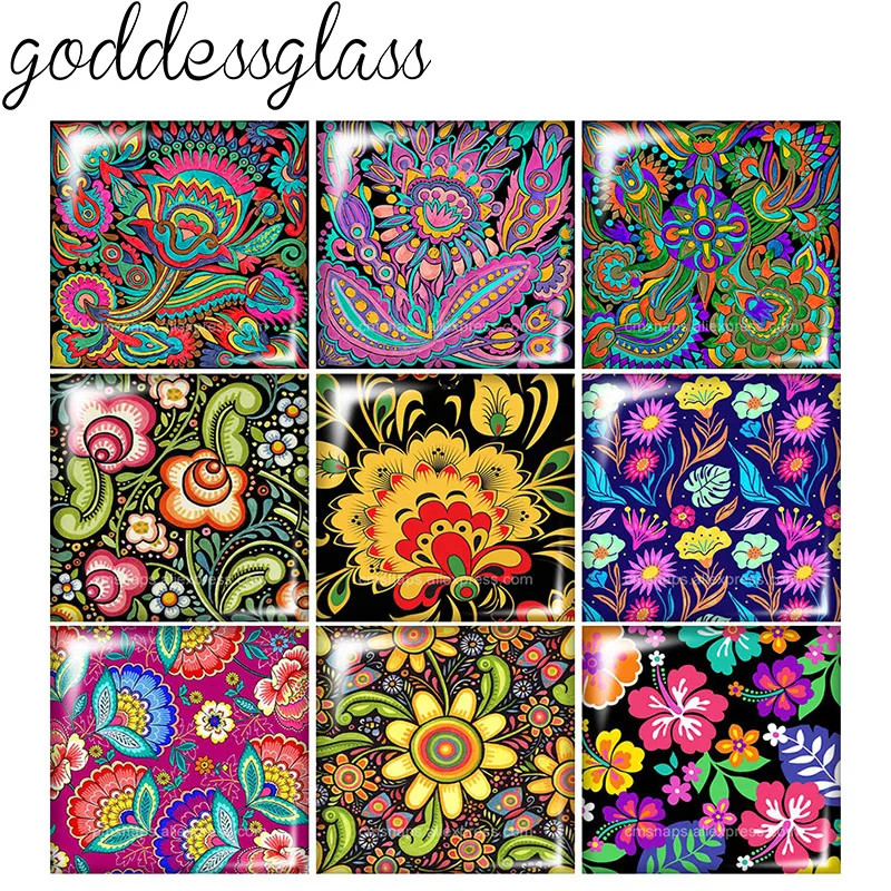 Beauty Flowers Patterns Square 10pcs Photo 12mm/20mm/25mm/30mm photo glass cabochon flat back Making findings