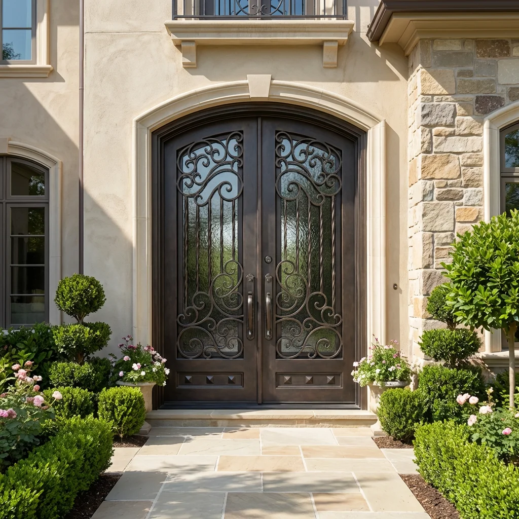 Custom High Quality French Design Waterproof Stainless Steel Anti Theft External Entrance Door Iron