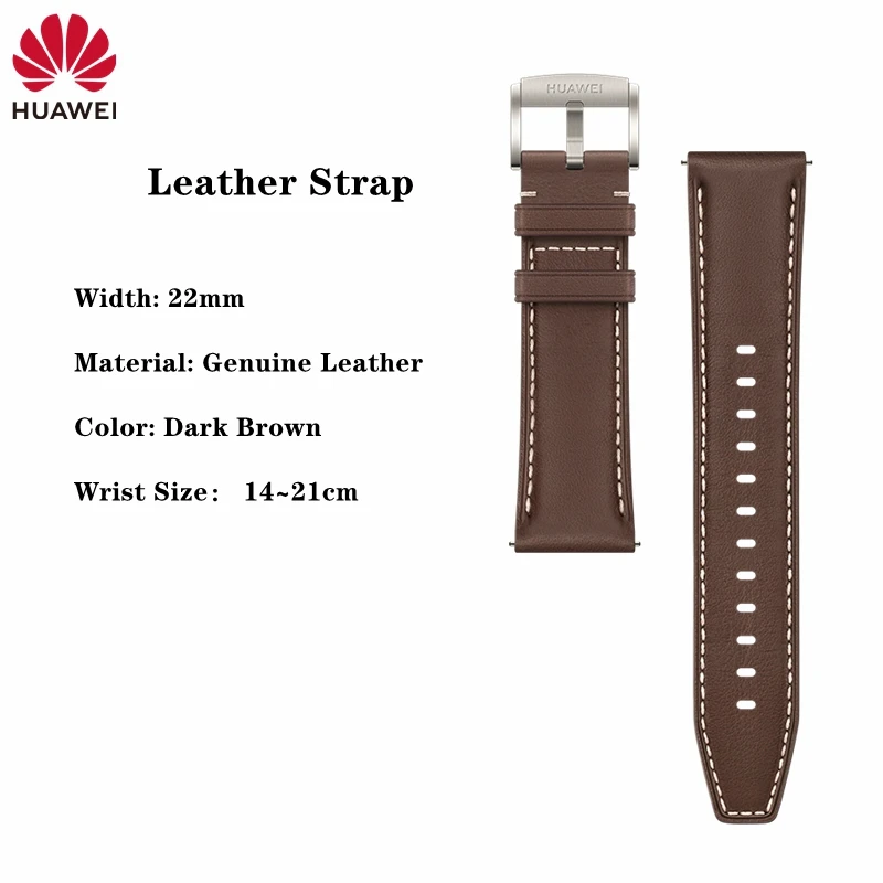 Originele Huawei Watch 4 Pro, 22 mm, donkerbruine leren band voor de Watch 4, rubberen horlogeband, Watch 4, 22 mm, Milanese band.