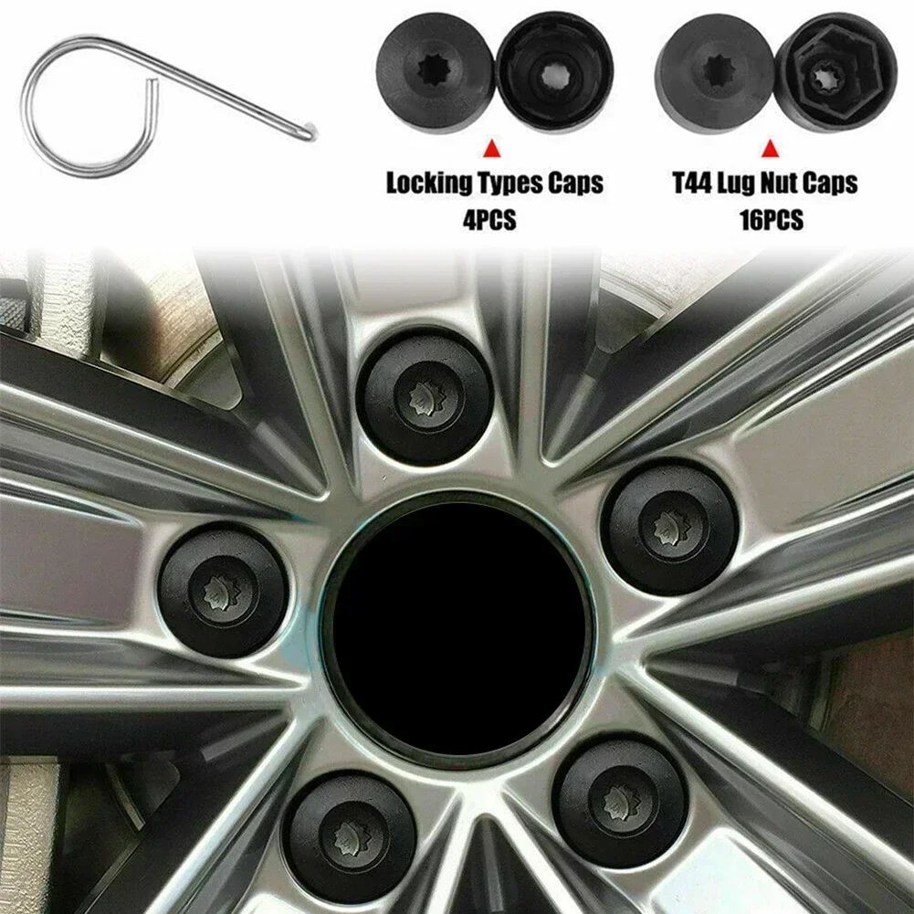 20pcs For Golf Car Wheel Lug Nut Bolt Nuts Cover Black Cap OEM 1K06011739B9 T44 Lug Nut Cap Locking Types Cap Dismantle Tool