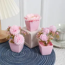 3PCS Simulated Flower Rose Potted Plant, Used Year-Round For Home, Bedroom, Study, Office, Desktop Shelf Decoration