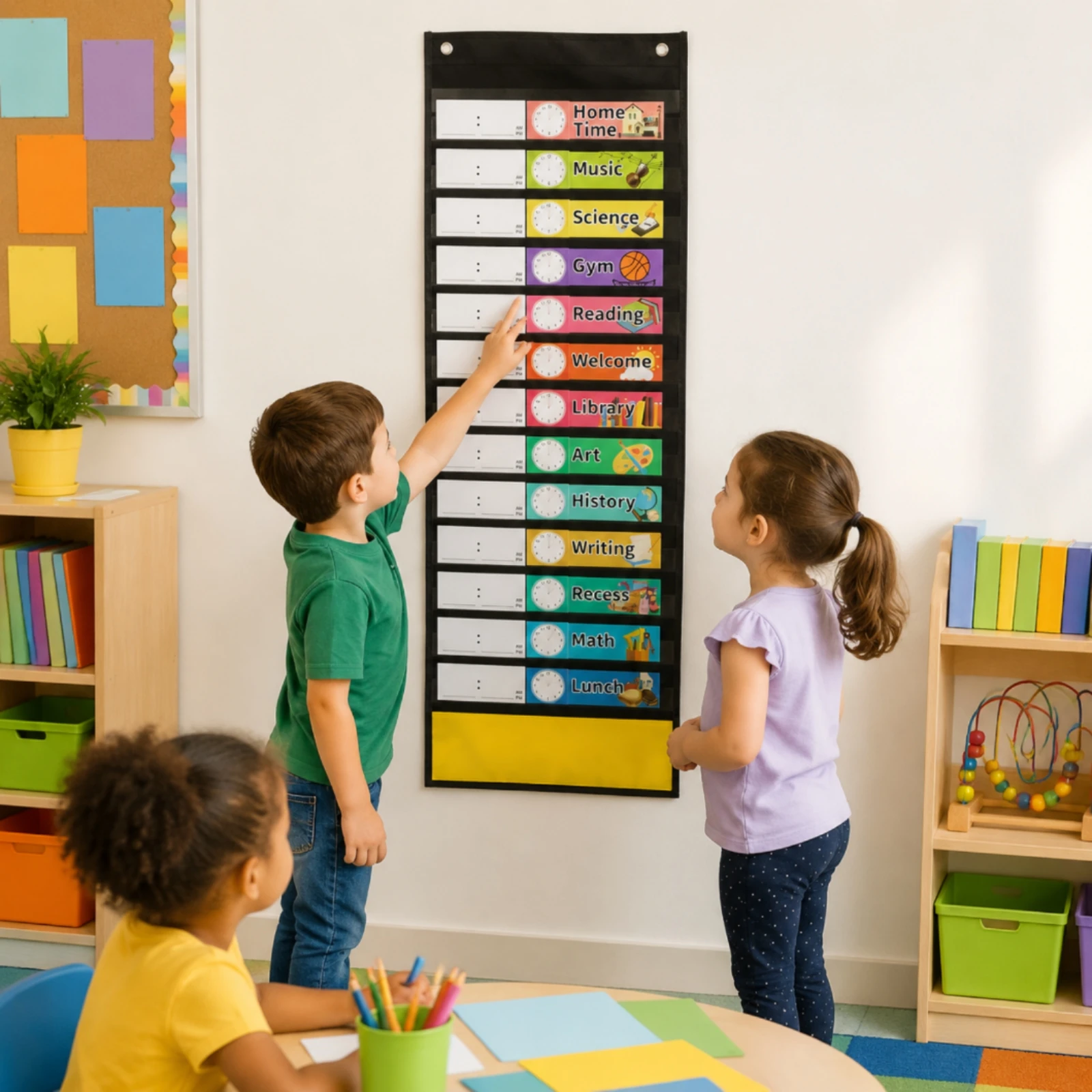 Wall-Mounted Scheduling Pocket Chart Reusable Daily Schedule Pocket Chart Interactive Wipeable for Teachers