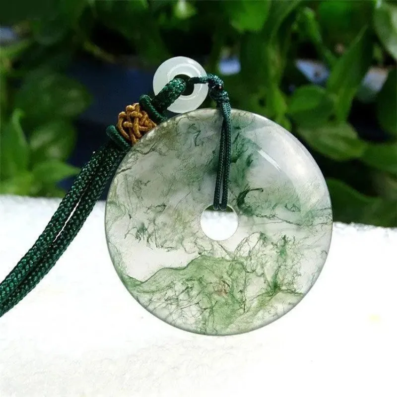 Natural Aquatic Plant Agate Peace Buckle Pendant Round Chalcedony Moss Agate Jade Pendant Women's Boutique Ornament