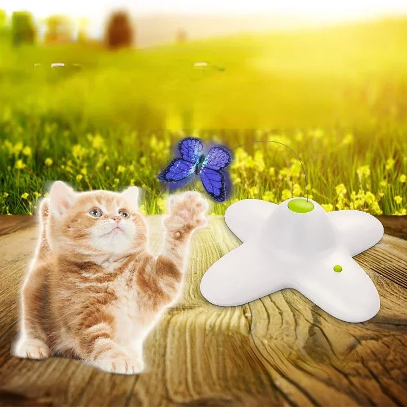 Automatic Cat Toy 360 Degree Rotating Motion Activated Butterfly Lucky Cats Interactive Flutter Bug Puppy Pet Flashing Toys