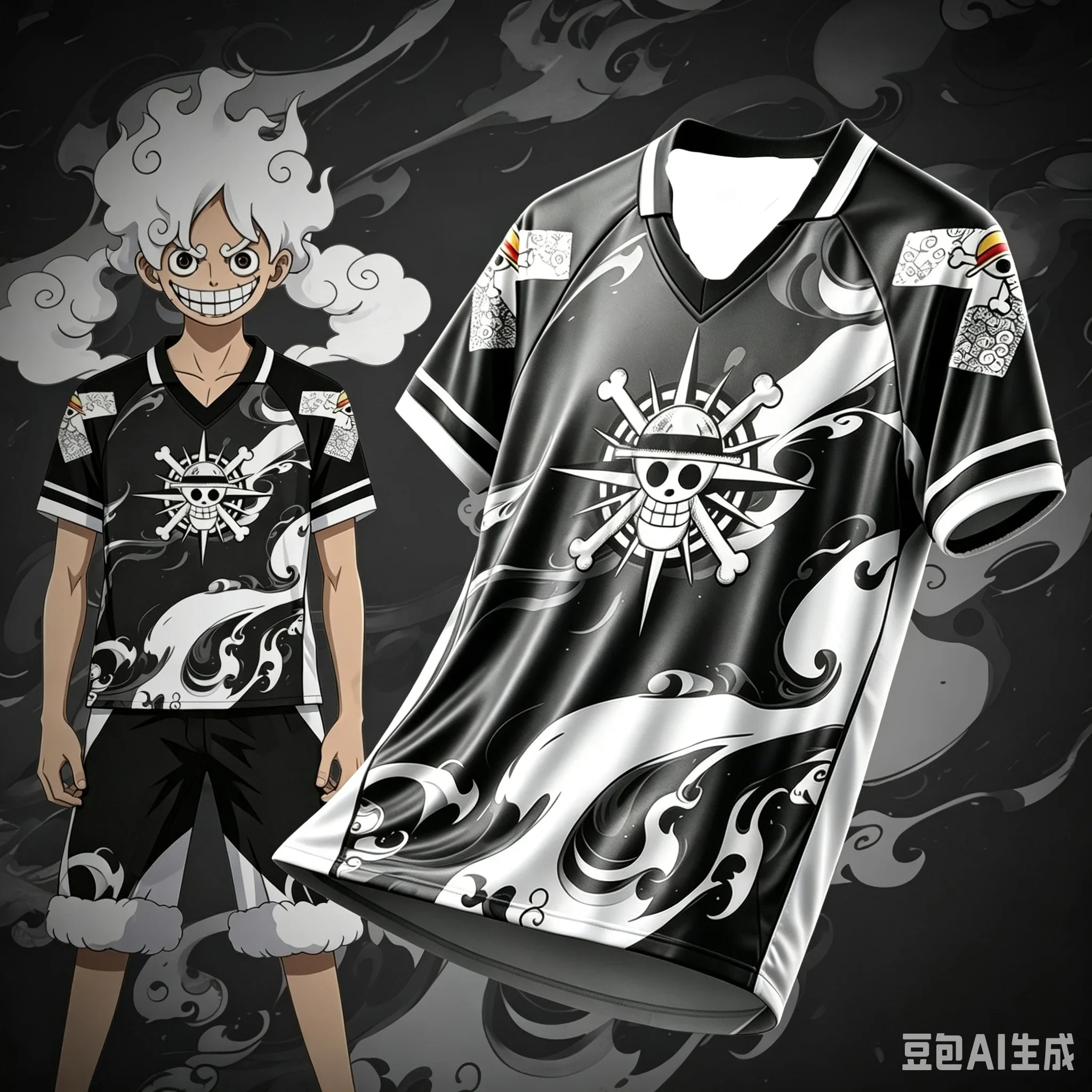 2026_27 Neues One Piece Luffy Series Fußballtrikot mit Kragen, Modisches Streetwear für Männer und Frauen, Unisex Anime Sportbekleidung, Familien-Partnerlook – Detail 8