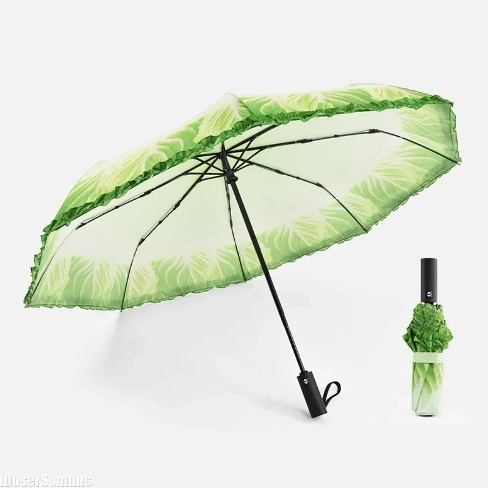 UV Protection Beach Funny Vegetable Umbrella Parasol Gifts Creative Cabbage Umbrella Lettuce Folding Sunny and Rainy Umbrellas