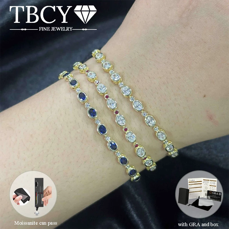 

TBCYD Luxury Lab-Grown Sapphire Tennis Bracelet for Women 925 Silver 0.3ct Oval Cut Moissanite Plated 18k Vintage Party Jewelry