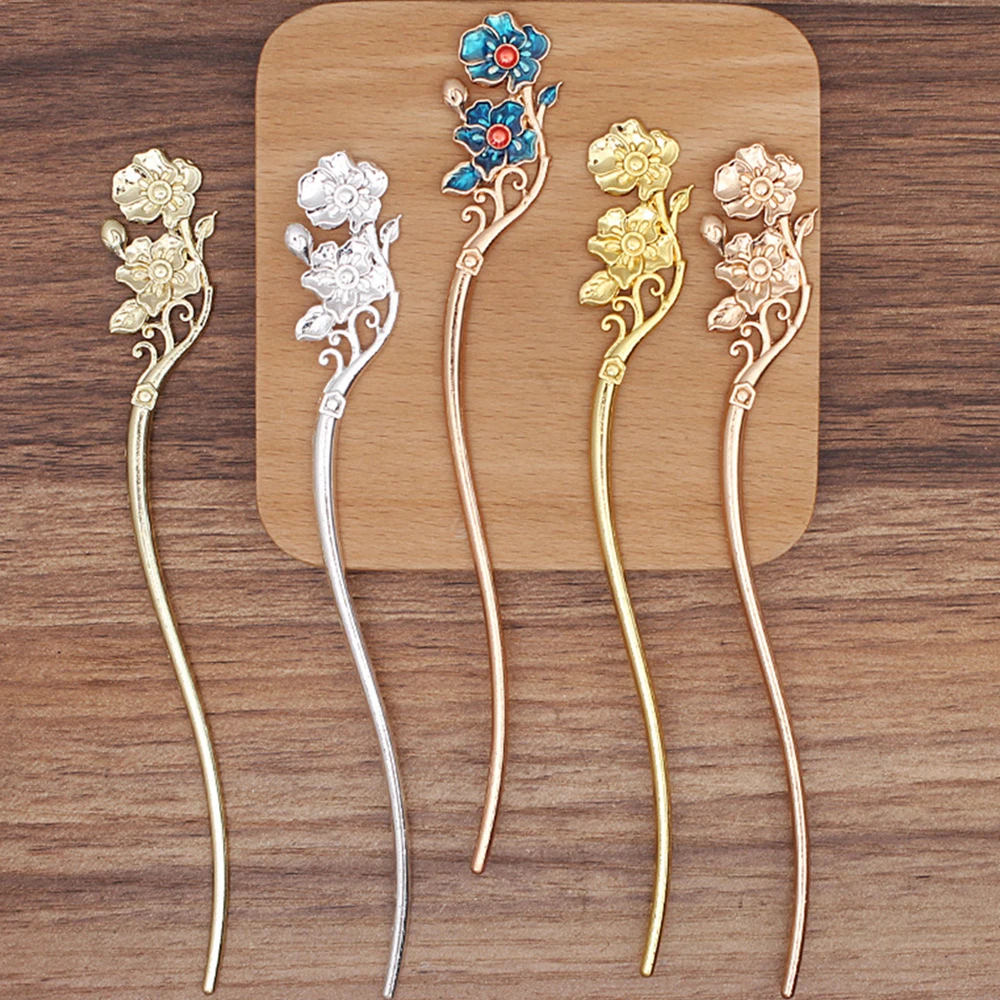 Creative Fashion Flower Hair Sticks Retro Metal Oil Dripping Lotus Hairpin Women Exquisite Simple Chinese Style Hair Accessories