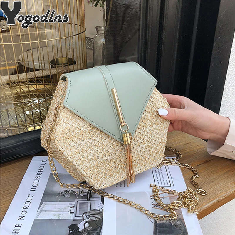 

Hexagon Mulit Style Straw+leather Handbag Women Summer Rattan Bag Handmade Woven Beach Circle Bohemia Shoulder Bag