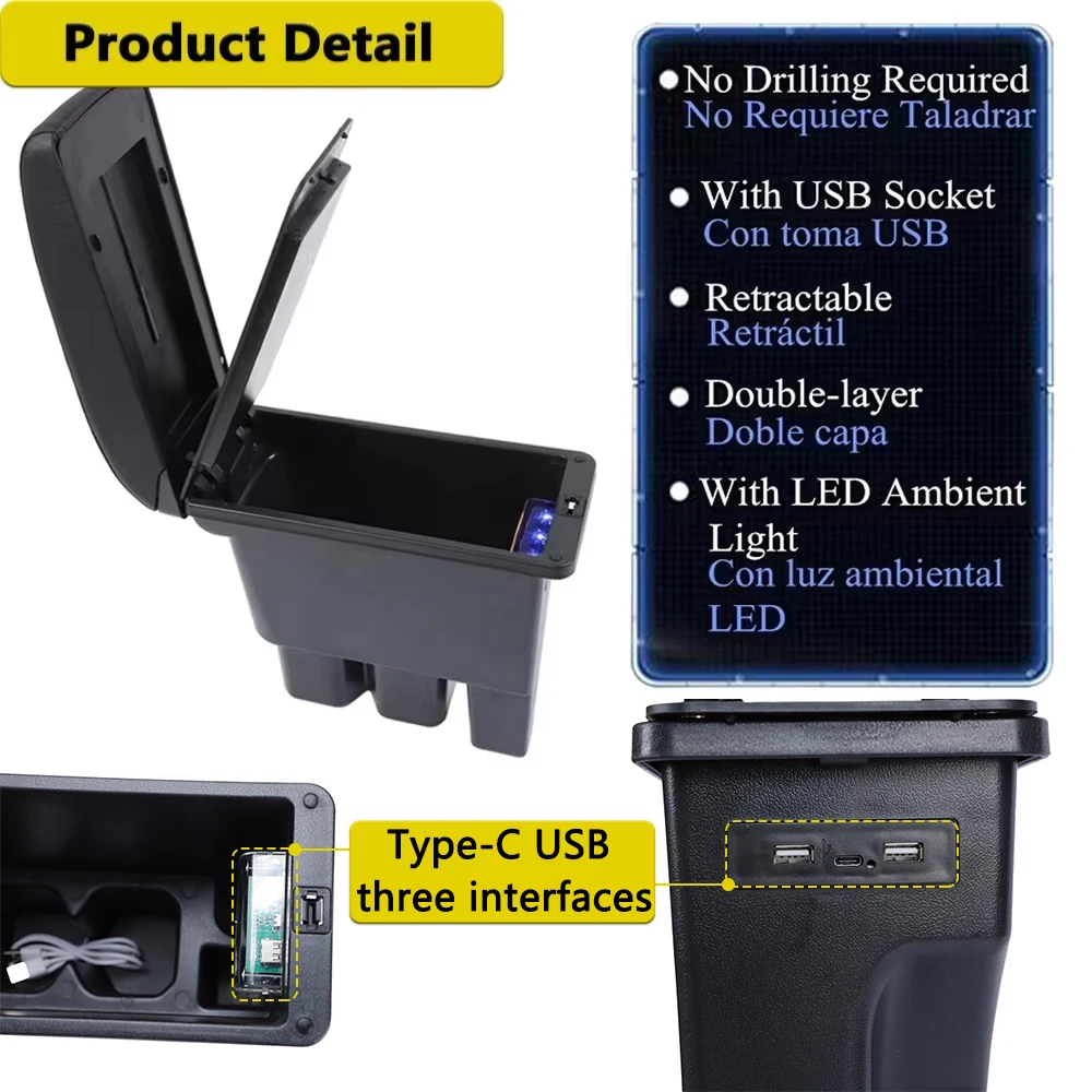 Car Center Armrest Box Assembly Storage Box with USB Ports for Suzuki Jimny 2019-2023 JB74 Retrofit Parts Interior Accessory