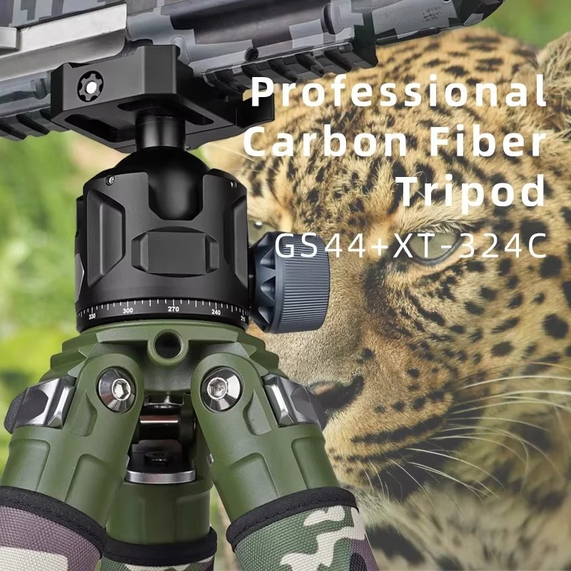 XT-324C + GS44 Professional Heavy  Carbon Fiber Hunting Tripod Stand with Camouflage Sleeves for Outdoor Predator Shooting