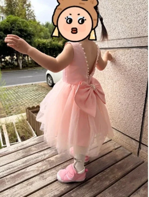 Champagner Blumen mädchen Kleid für Hochzeit rosa Perlen Applikation mit Bogen geschwollene V-Back Kinder Geburtstag Prinzessin Erstkommunion Kleid