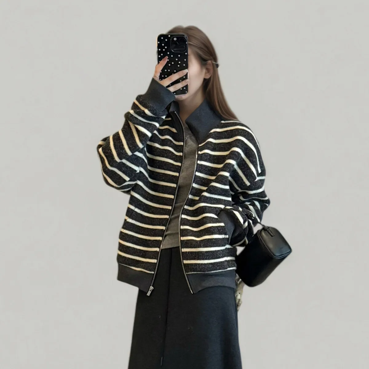 CiCi 2025 خريف شتاء جديد سويتر مقلم سترة معطف المرأة موضة البوليستر ملابس خارجية للاستخدام اليومي ملابس الشارع الشهير #4