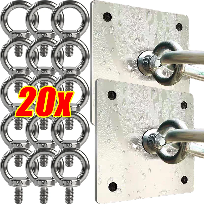 

1/20pcs Stainless Steel Sliver Heavy Duty Hole Screw Eyebolt Lifting Eye Screw Ring for Cable Rope Hanging Fixing Wire Ropes
