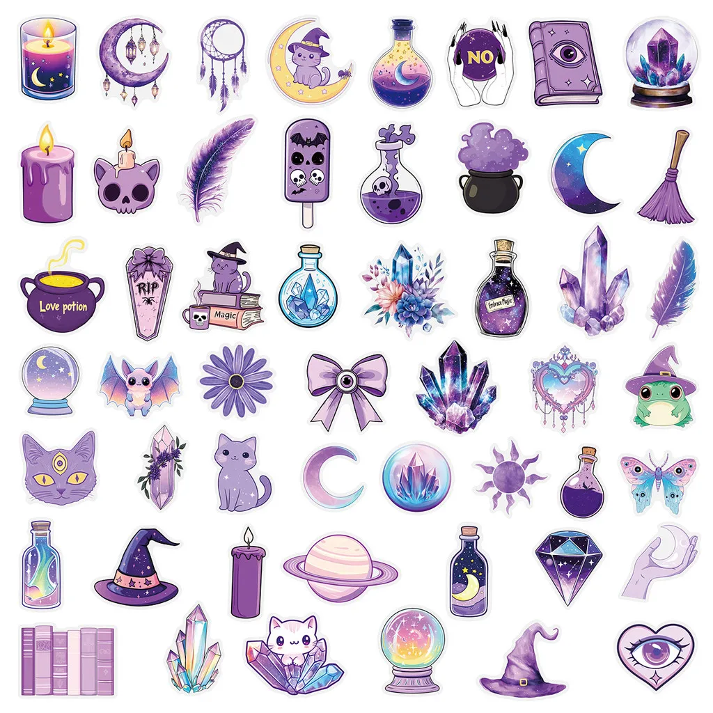 50 قطعة من ملصقات الساحرة القوطية الشفافة بالليزر - شارات إبداعية للأجهزة اللوحية والهواتف وسجل القصاصات الشخصية (متجر عوالم الرسوم المتحركة)
