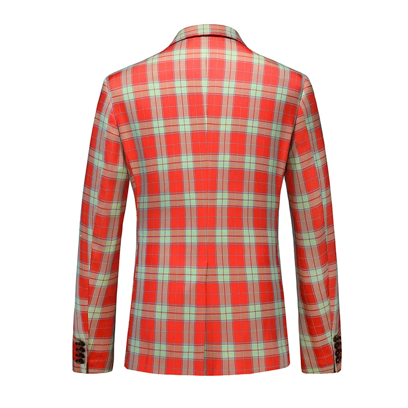 Red Men\'s Plaid Long Sleeve Blazer,Fashion Slim Fit Suit Jacket,Wedding Party Tops Coat, Asian Size M-5XL,6XL