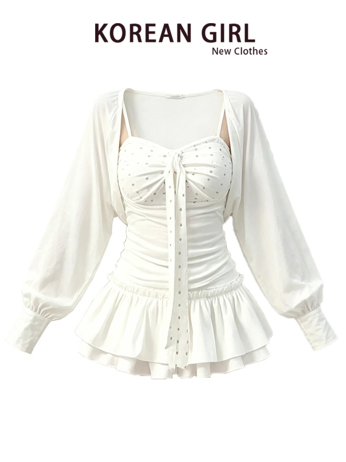 Early Autumn Spicy Girl Fashion Set White Cover up T Shirt Top Dog Paw Strapless Tube Top Vest Short Skirt Women's Ensemble