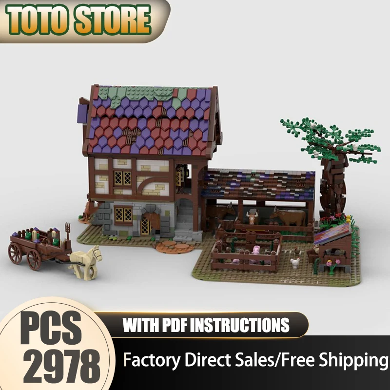 

Средневековая модель замка Moc, строительные кирпичи, средневековая ферма, модель, технология, вид на улицу, блок-игрушка, сделай сам, сборка, Рождественский подарок