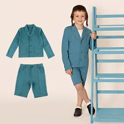 AA-boy and girls blazer shirt front opening long sleeve v neck shirt children elegant clothes cotton shirt with pocket 2-10 year