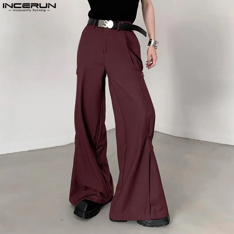

INCERUN 2024 Korean Style Trousers Fashion Men's Deconstruction Design Solid Long Pant Streetwear Loose Wide Leg Pantalons S-5XL