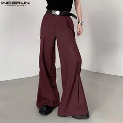 INCERUN 2024 Korean Style Trousers Fashion Men's Deconstruction Design Solid Long Pant Streetwear Loose Wide Leg Pantalons S-5XL