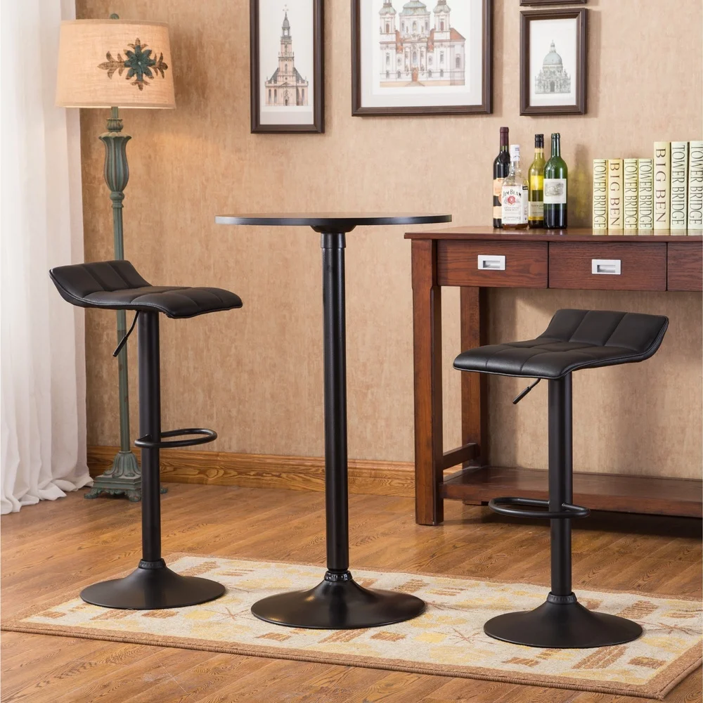 Bar Table Set with 2 Adjustable Swivel Stools Black Round Metal Dining Furniture Kitchen Home Pub