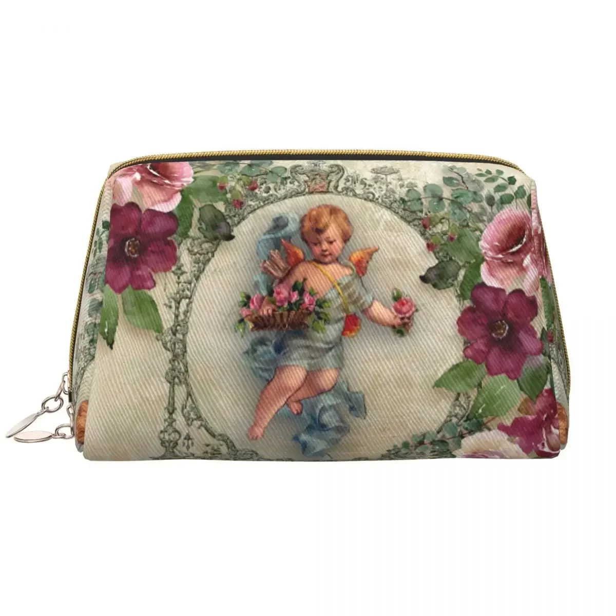 Cute Victorian Angel Print With Vintage Rose Bouquets Shabby Chic Toiletry Bag Cosmetic Makeup Bag Beauty Storage Dopp Kit