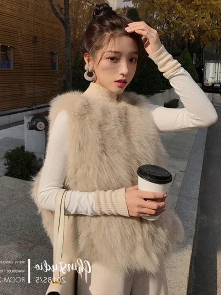 Female Faux Fur Vest Women Sleeveless Outerwear Multi-size Short Waistcoat Autumn Winter Vintage Tops T147