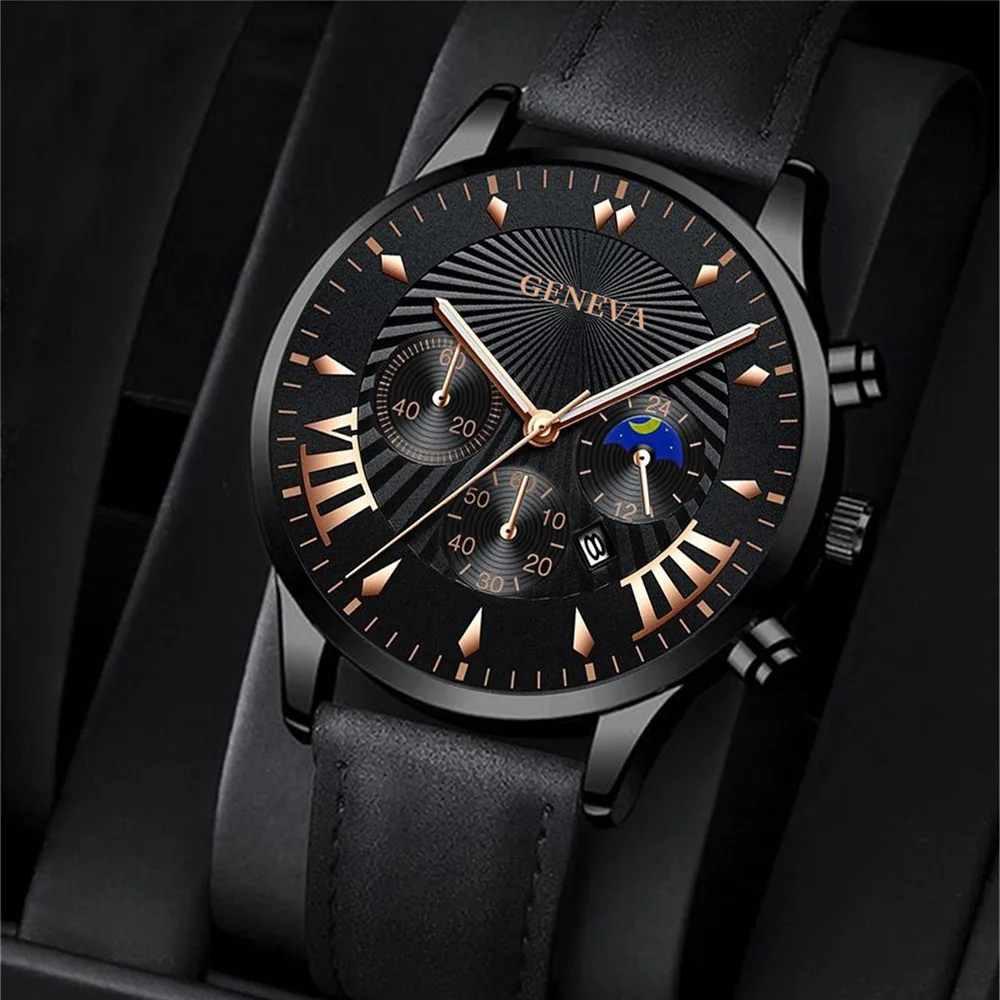 Fashion Mens Sports Watches 1/2PCS Set Man Business Leather Bracelet Quartz Watch Luxury Men Casual Calendar Clock Reloj Hombre