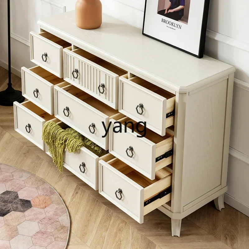 Lmm pure solid wood nine chest cabinet white cream wind living room side cabinet against the wall